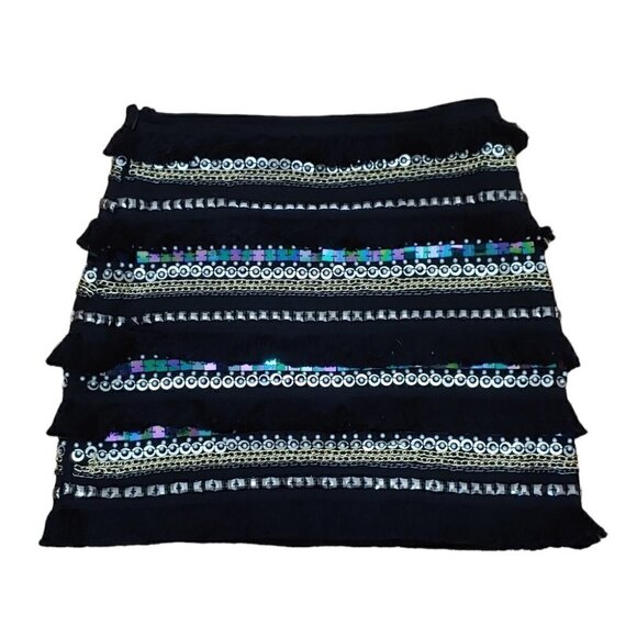 ENGLISH ROSE Black sequins beaded fringe pearls mini skirt - Picture 6 of 13